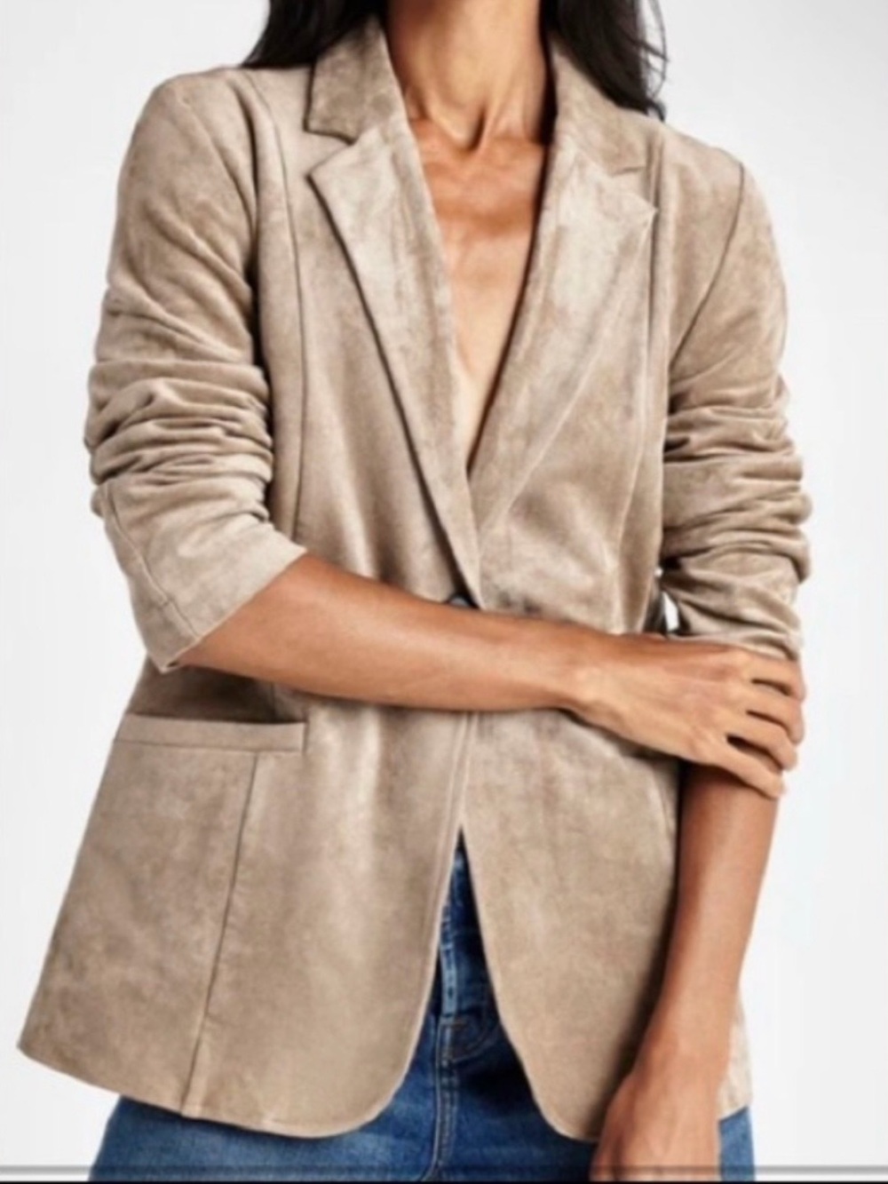 Splendid Beige Suede-Look Blazer